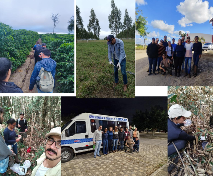 Coleta de amostras do Projeto INCT – Biodiversidade do Solo, em áreas de cultivo de café, pastagem e mata nativa, de fazendas produtoras da região Sudoeste da Bahia. Pesquisadores da UFBA, UESB e UFLA 